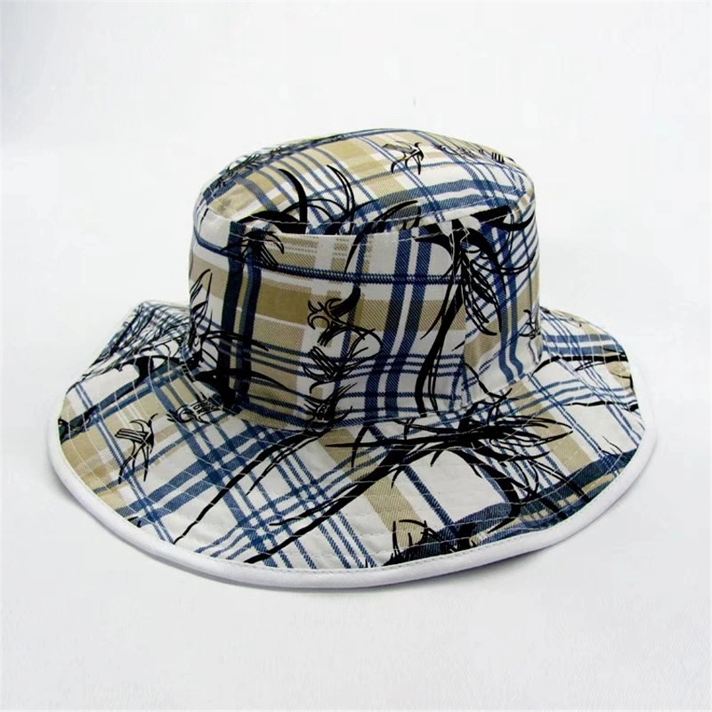 100% Cotton Promotional Flat Crown Sublimation Print Pattern Fashion Bucket Hat