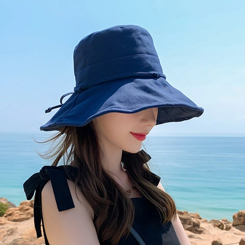 Customized New Fisherman Hat Women&prime;s Summer Fashion Brand Small Fresh Face Show Small Solid Color Japanese Ins Sunshade and Sunscreen Bowl Hat Gift Rope