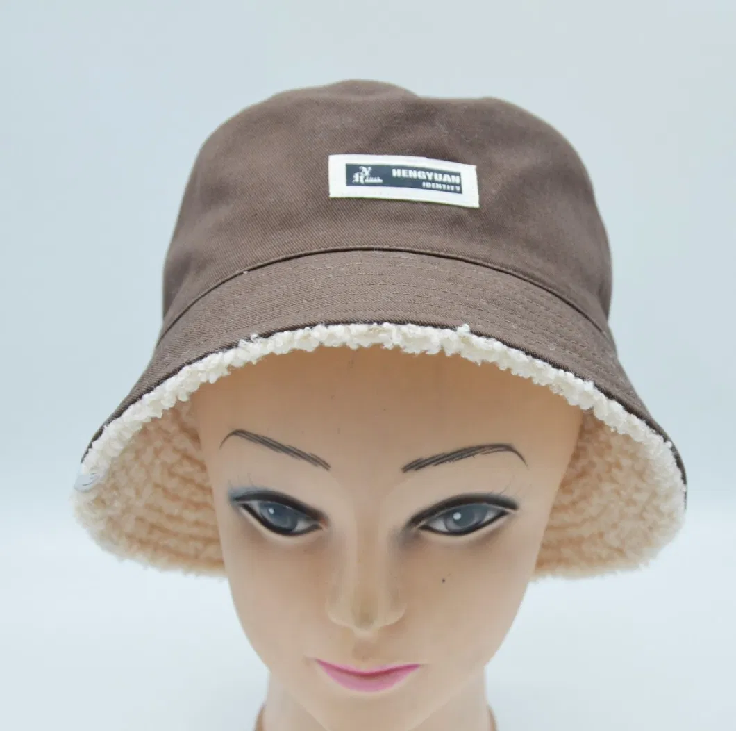 Hy Brand Reversible Beige Polyester Fleece Cotton Bucket Hats