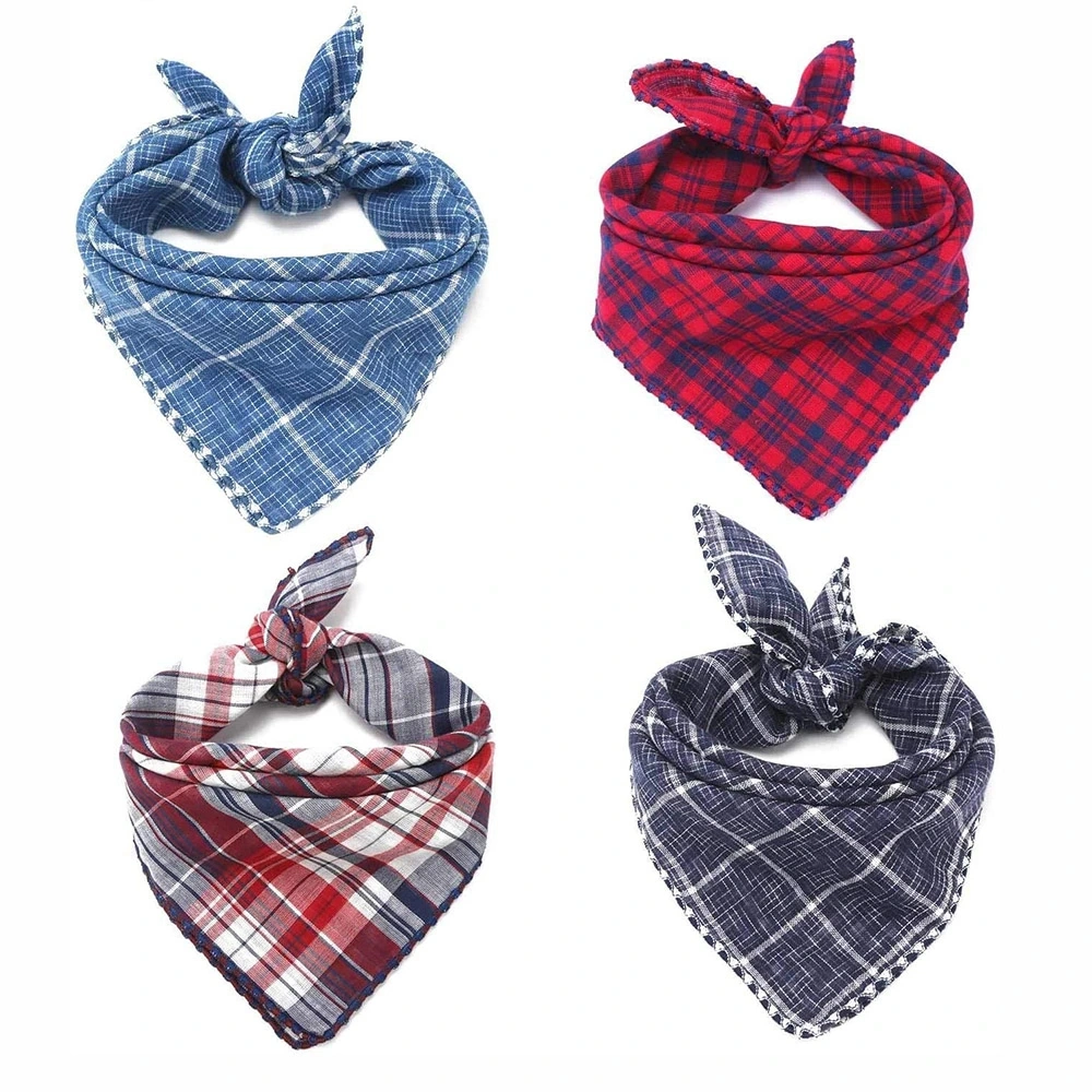 Wholesale Eco-Friendly Custom Cotton Elegant Plaid Printed Pet Dog Bandana