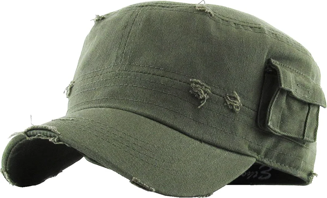 Cadet Army Cap Basic Everyday Military Style Hat 100% Breathable Cotton Plain Flat Top Twill Militray Style with Adjustable Strap