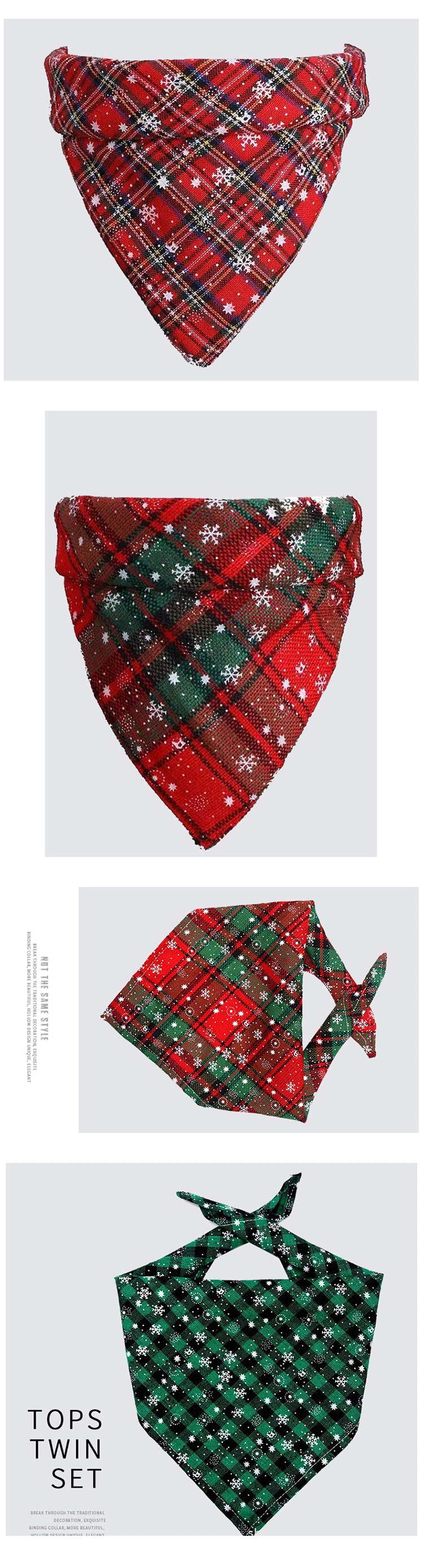 Dog Bandana Christmas Pet Triangle Scarf Plaid Snowflake Accessories Bibs for Dog