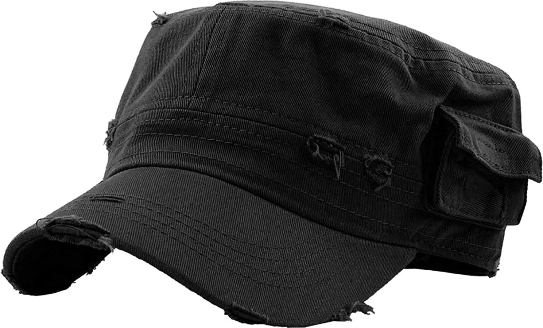 Cadet Army Cap Basic Everyday Military Style Hat 100% Breathable Cotton Plain Flat Top Twill Militray Style with Adjustable Strap