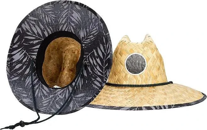 Weaved Ocean Pacific Beach Style Prints Lifeguard Upf 50 Sun Summer Hat with Adjustable Chin Cord Straw Hats