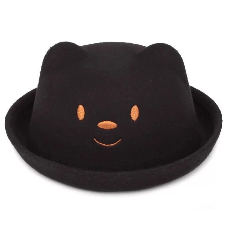 High Quality Custom Embroidery Logo Baby Kids Wool Roll Brim Bucket Hat