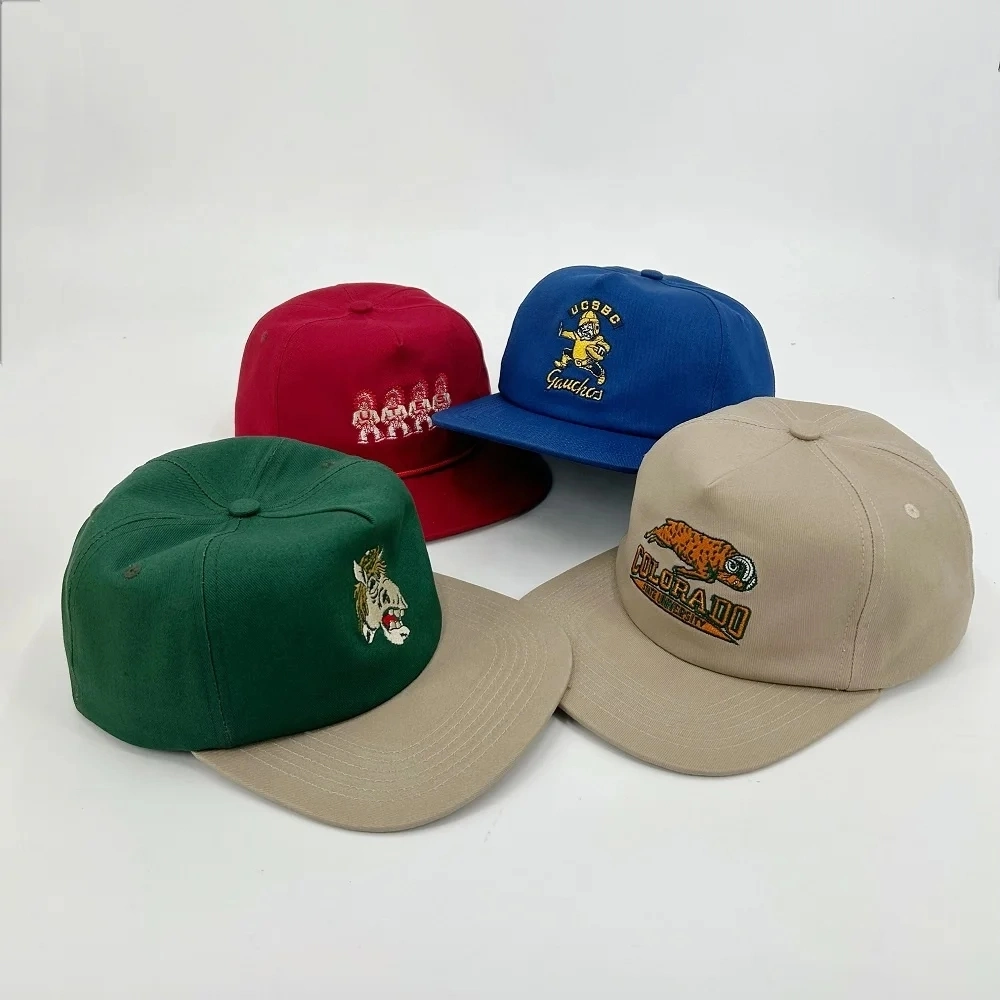 High Quality 100% Cotton Structured Unstructured 6 Panel Custom Embroidery Logo Men Caps Flat Brim Hats Snapback Caps