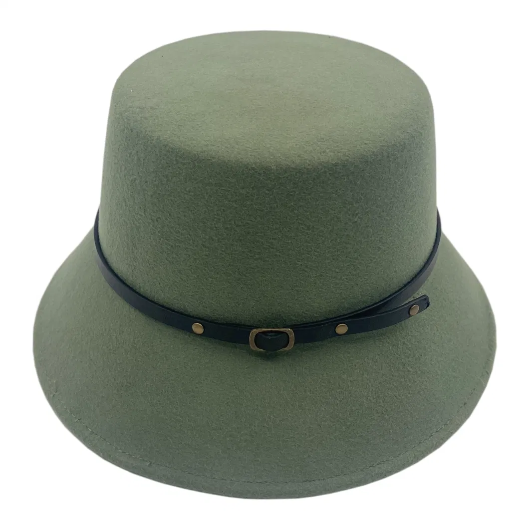 100%Rws Wool Felt Leather Trim Bucket Hat