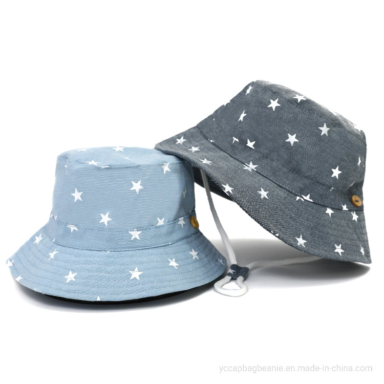 Custom Wide Brim Toddler Kids Cartoon Animal Sun Protection Bucket Hat with Adjustable Chin Strap