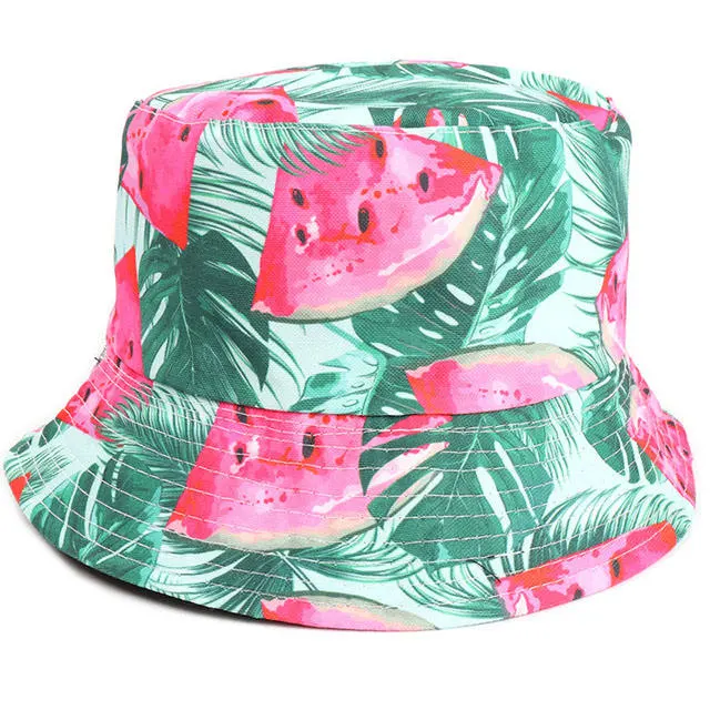 Summer Fresh Watermelon Print Fisherman Hat Reversible Wearable Foldable Outdoor Fishing Cap