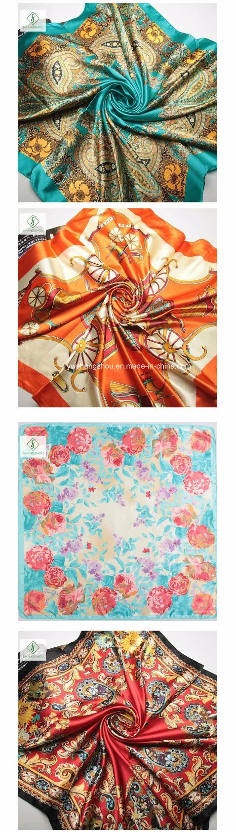 90*90cm Printed Silk Stain Bandana Fashion Lady Square Scarf Factory