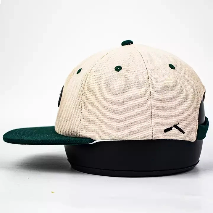 Two Tone Adjustable Custom Logo Snapback Hat 6 Panel Canvas Unstructured Snapback Cap with Green Under Brim