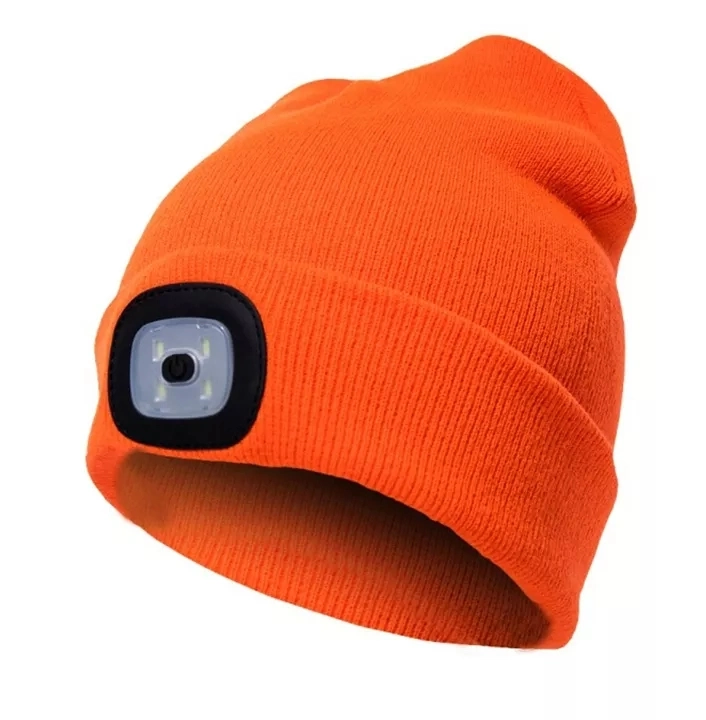 LED Beanie Torch Hat with Light Men/Women Hat Winter Warm Headlamp Cap with 3 Brightness Levels 4 Bright LED for Camping Fishing