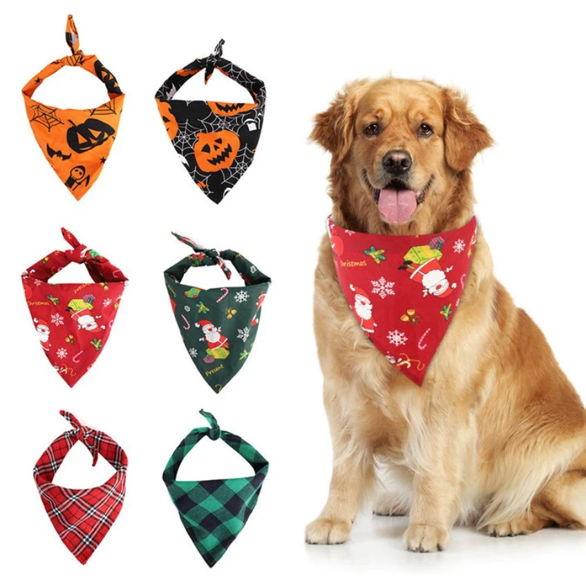 Hot Selling Wholesale Large Quantity Custom Printed Colorful Logo Cotton Halloween Thanksgiving Neckerchief Pet Dog Bandana