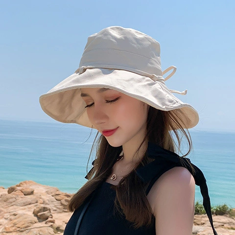 Customized New Fisherman Hat Women&prime;s Summer Fashion Brand Small Fresh Face Show Small Solid Color Japanese Ins Sunshade and Sunscreen Bowl Hat Gift Rope