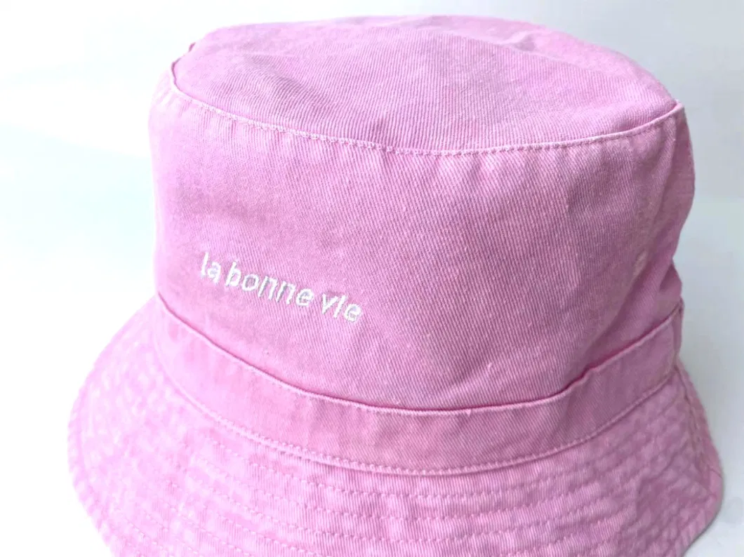 Custom Unisex Summer Cotton Twill Washed Bucket Hat with Flat Embroidery Logo Fashion Sunhat OEM ODM