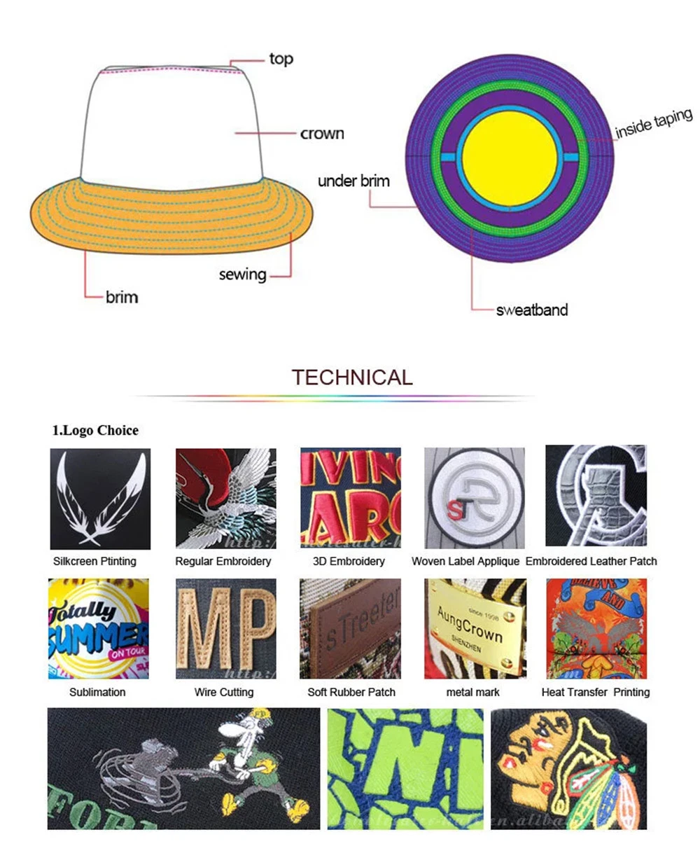 100% Cotton Promotional Flat Crown Sublimation Print Pattern Fashion Bucket Hat