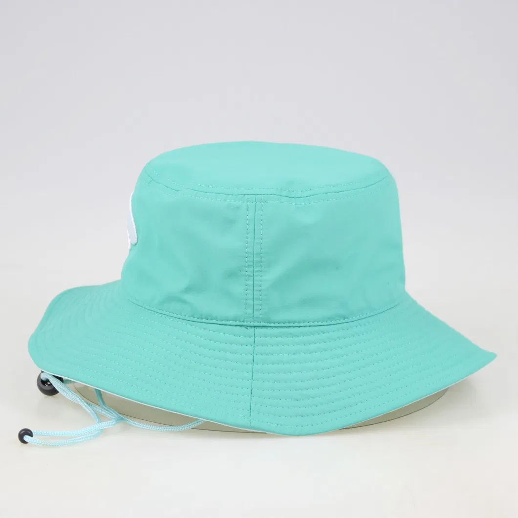 OEM Custom Patch Logo Quick Dry Taslon Waterproof Bucket Hat with String, Fashion Mens Women Fisherman Wide Brim Rope Safari Bucket Cap
