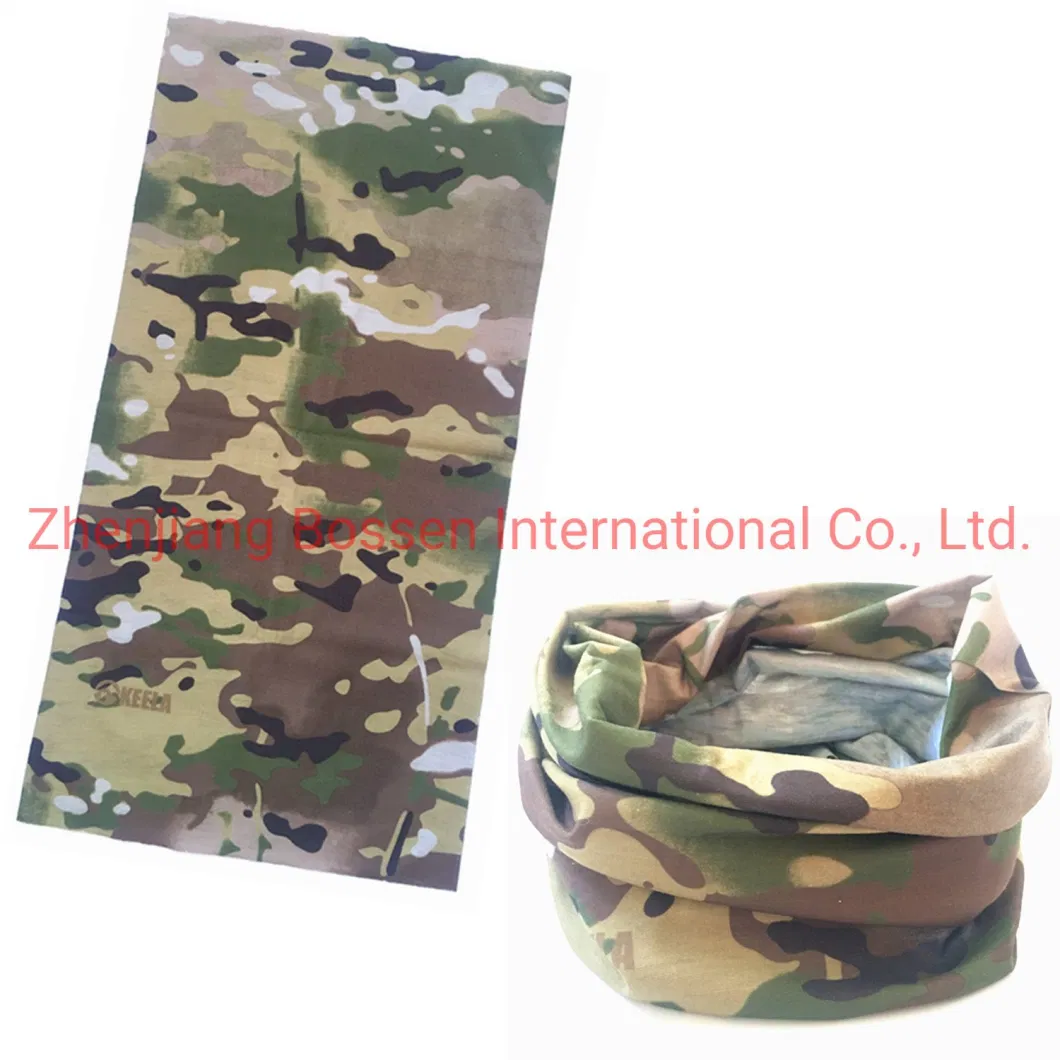 OEM Customized Logo Printed Microfiber Polyester Green Camo Neck Tube Bandana