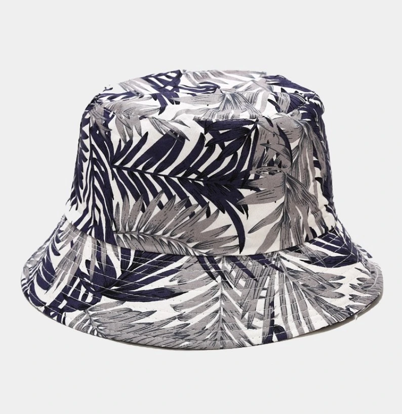 Reversible Palm Leaf Print Fisherman Bucket Hat Holiday Music Festival Sun Hats