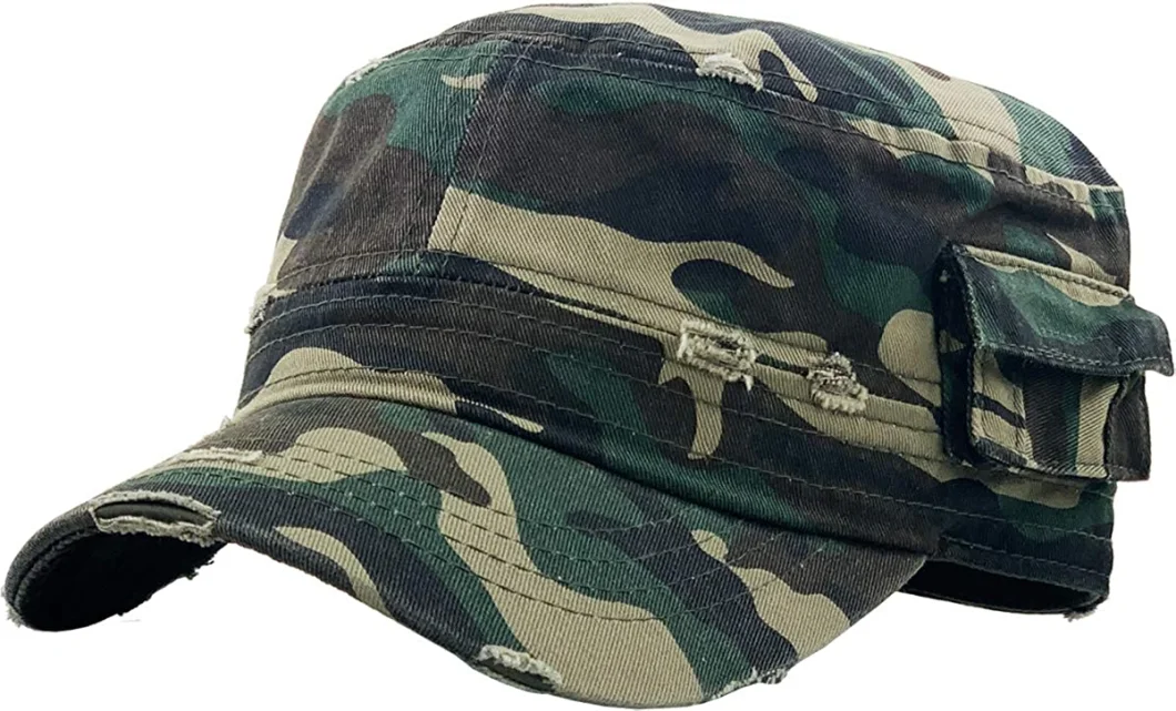 Cadet Army Cap Basic Everyday Military Style Hat 100% Breathable Cotton Plain Flat Top Twill Militray Style with Adjustable Strap