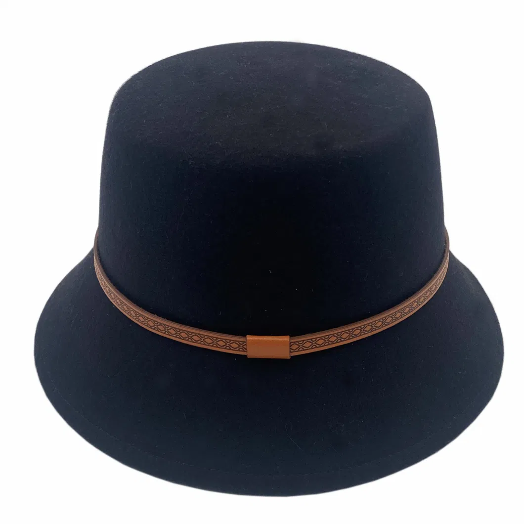 100%Rws Wool Felt Leather Trim Bucket Hat