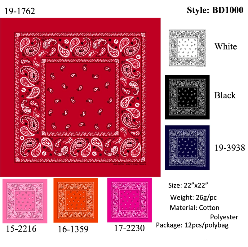 55X55cm Colorful Decoration Square Warmer Bandana with Cotton Screen Printing (J-NF20F19004)