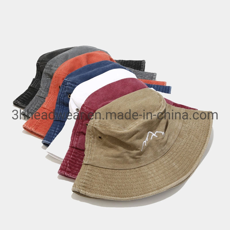 Custom Unisex Embroidery Logo High Quality Dyed Washed Cotton Vintage Solid Color Fshion Fisherman Reversible Bucket Hat