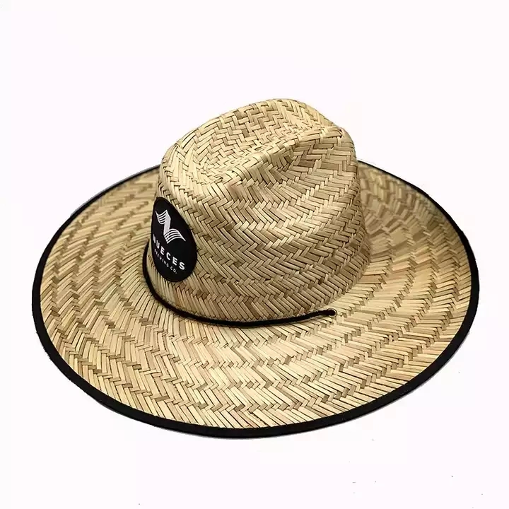 2022 Summer Sunshade Natural Lifeguard Straw Hats Custom Logo Patch Surf Safari Straw Hat