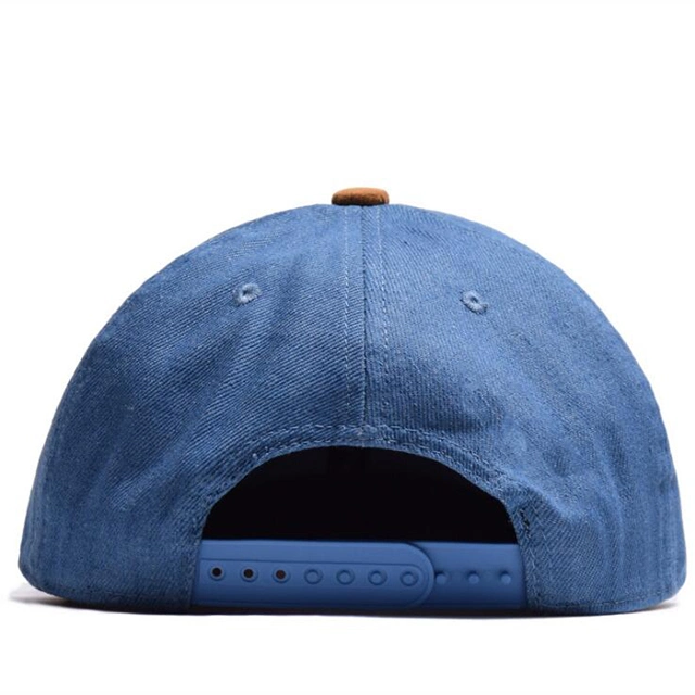 Blue Snapback Cap with Leather Patch and Suede Visors (01204)