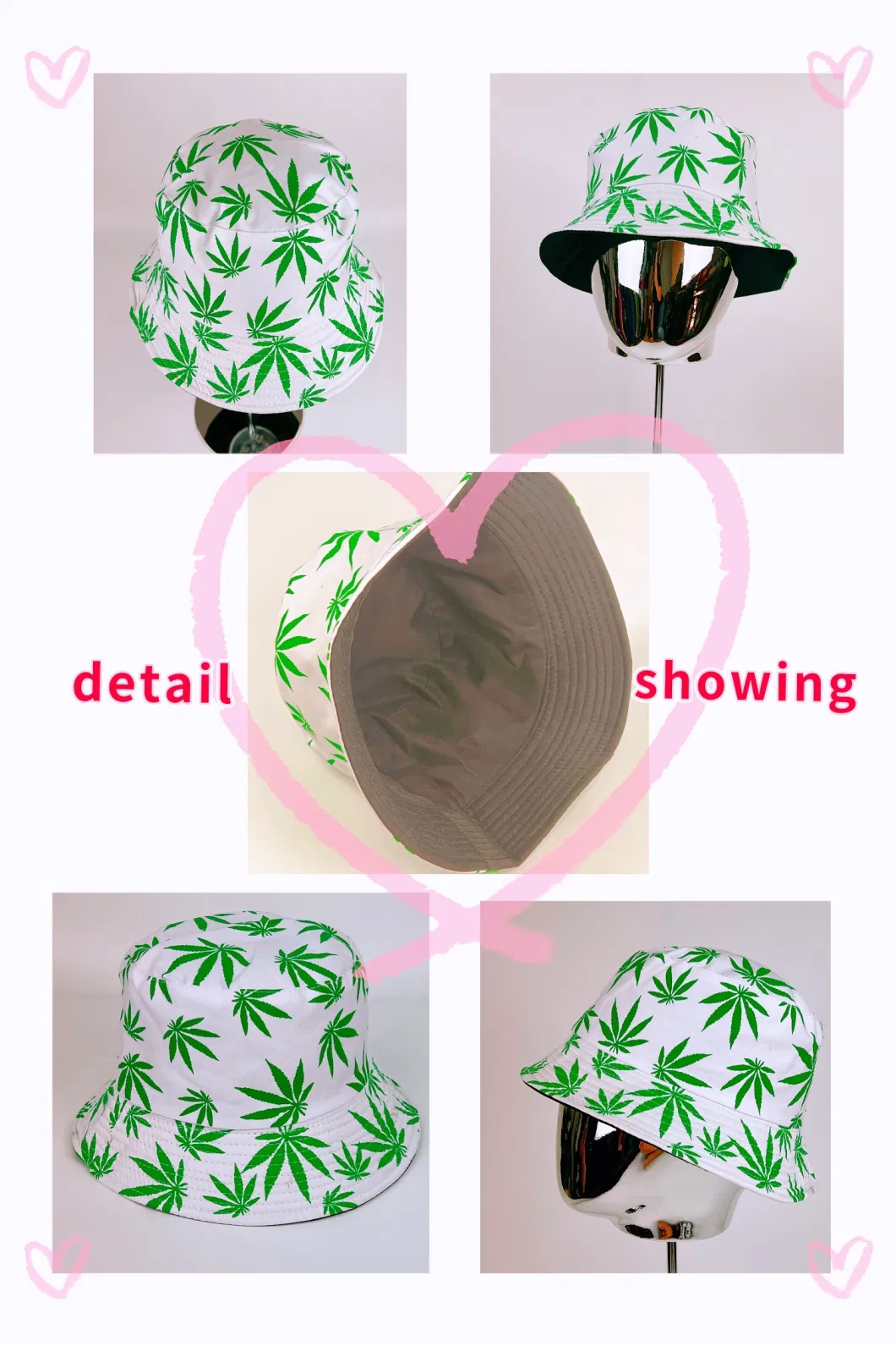 New Design Fashion Unisex Maple Leaf Aop Printing Bucket Hats