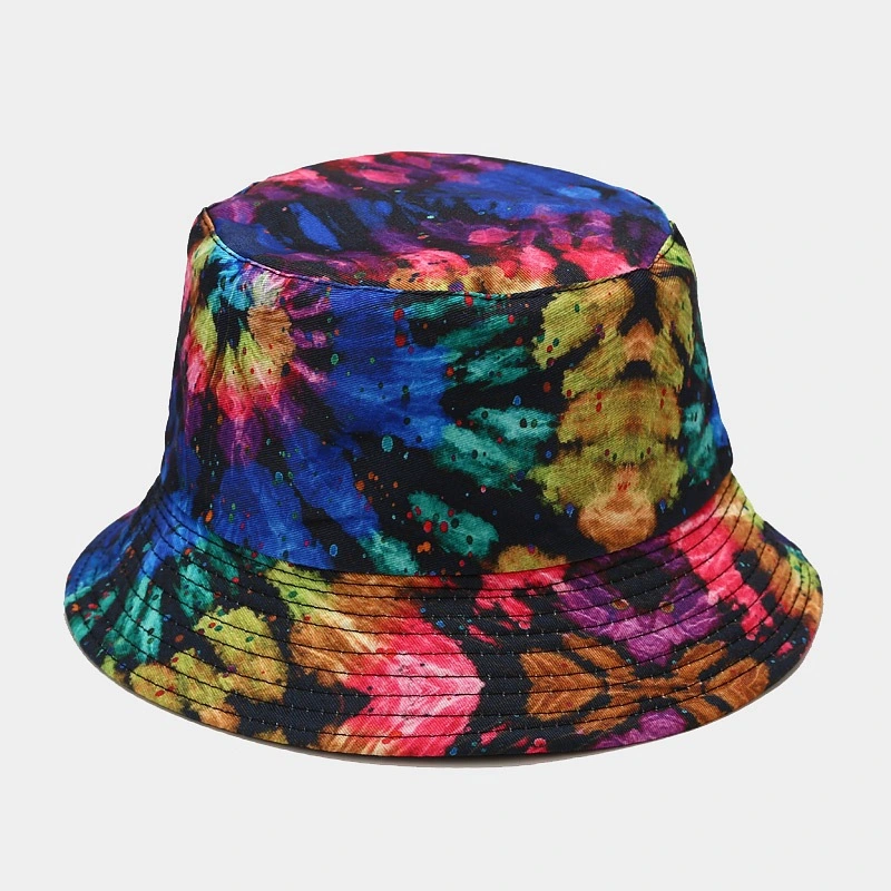 New 3D Colorful Printed Fisherman Hat Tie-Dyed Double Sided Basin Bucket Hat for Men and Women Outdoor Sun Protection