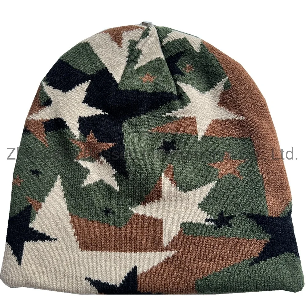 China Hat Factory OEM Custom Logo Embroidered Jacquard RPET Acrylic Winter Knitted Beanie Cap Snowboard Ski Camping Winter Beanie Hat