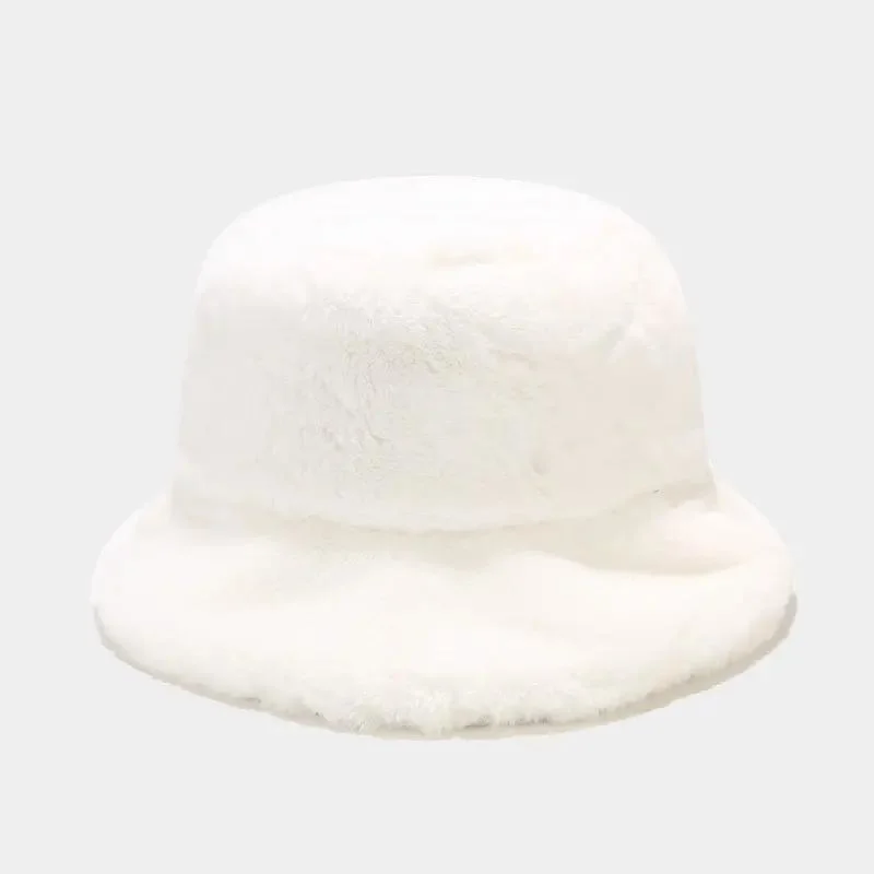 Winter Thick Faux Fur Plush Fuzzy Versatile Warmth Fisherman Bucket Hat