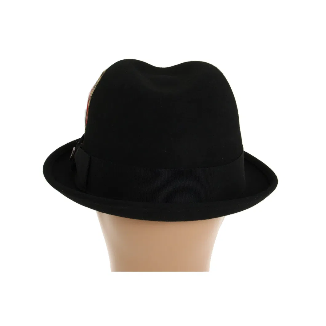 Wholesale Custom Classical Flipped Brim Felt Fedora Oktoberfest Stagy Leather Sweatband Hat