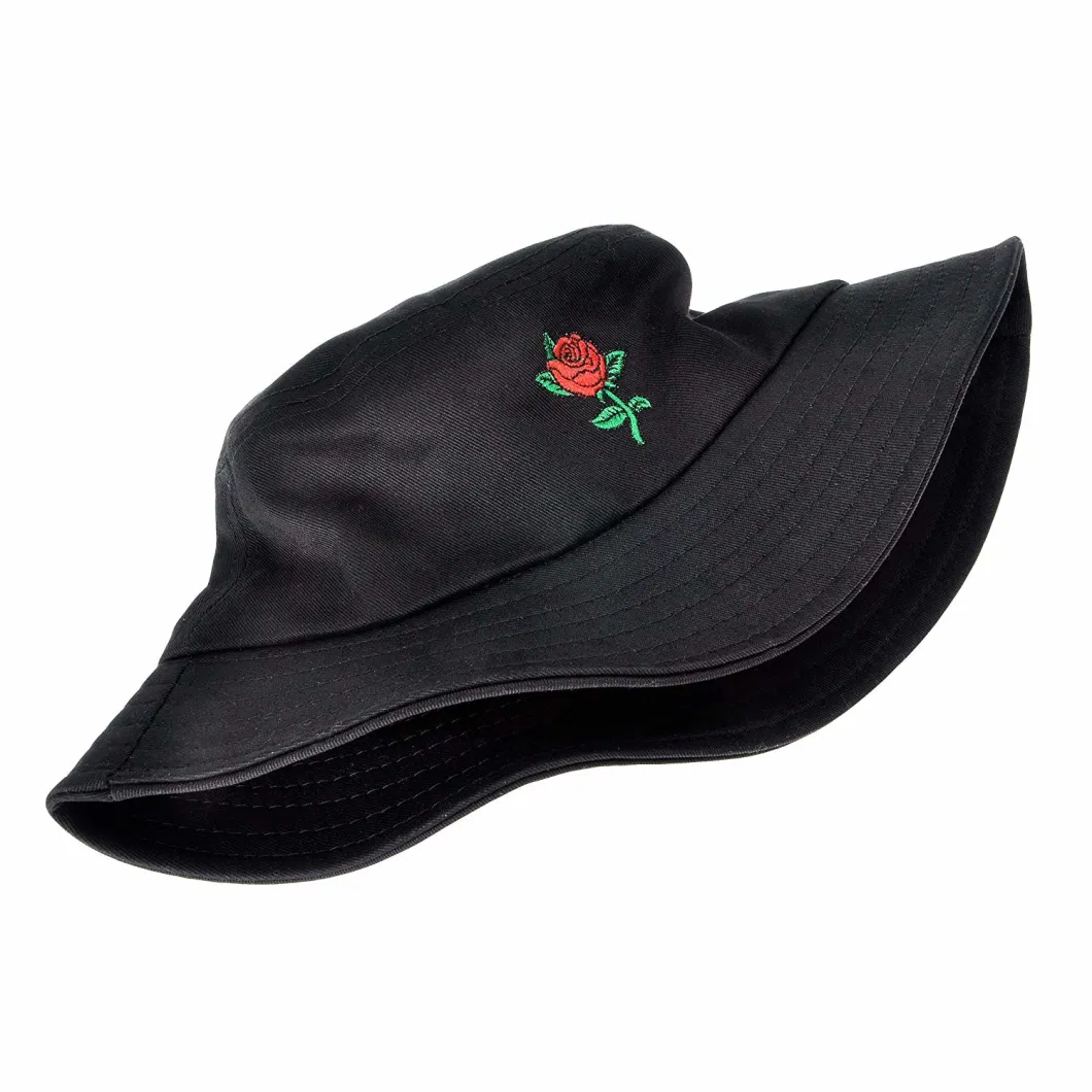 Wholesale Classical Polyester Breathable Rose Embroidered Bucket Hat Designer Hat for Man Women