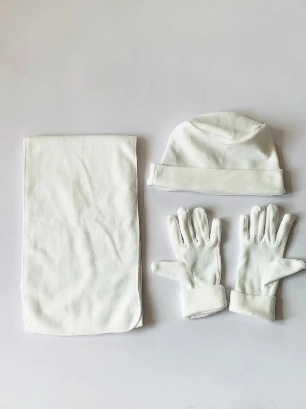 China Factory OEM Custom Logo Printed Embroidered Warm Polar Fleece Beanie Scarf Gloves Set