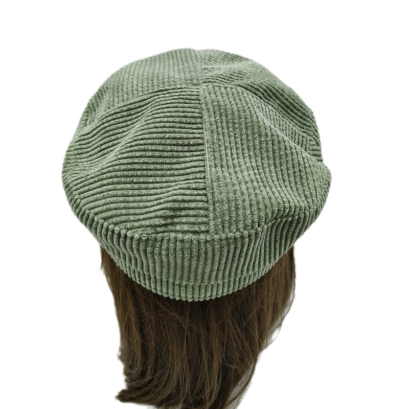 Fashion Corduroy Green Newsboy Cap Hat Flat Top Womens