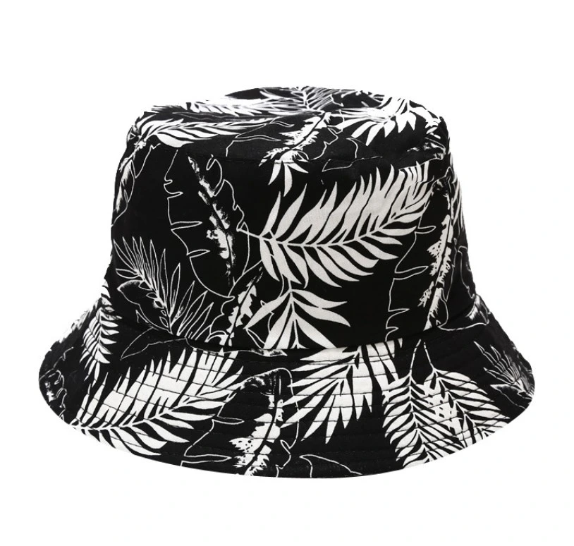 Reversible Palm Leaf Print Fisherman Bucket Hat Holiday Music Festival Sun Hats