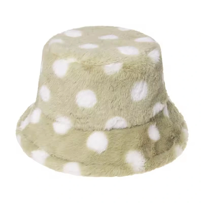 Womens Fashion Printing Winter Warm Fuzzy Bucket Hat Custom Logo