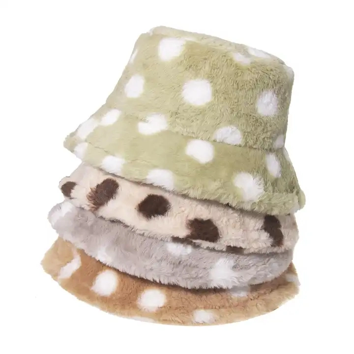 Womens Fashion Printing Winter Warm Fuzzy Bucket Hat Custom Logo