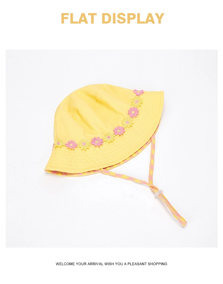 Flower Windproof Rope Custom Cotton Summer Outdoor Children Bucket Hat Fisherman Hat