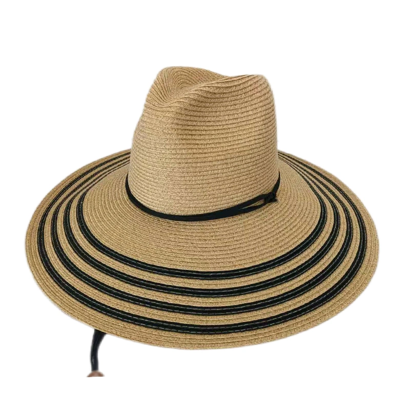 New Design Multi Striped Beach Straw Hat Fashion Lifeguard Sun Floppy Hats