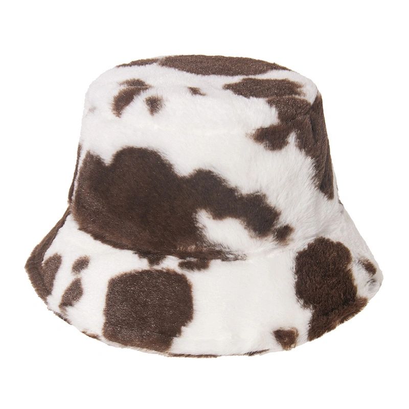 Winter Fashion High Quality Cow Printing Fuzzy Warmer Women Bucket Hat