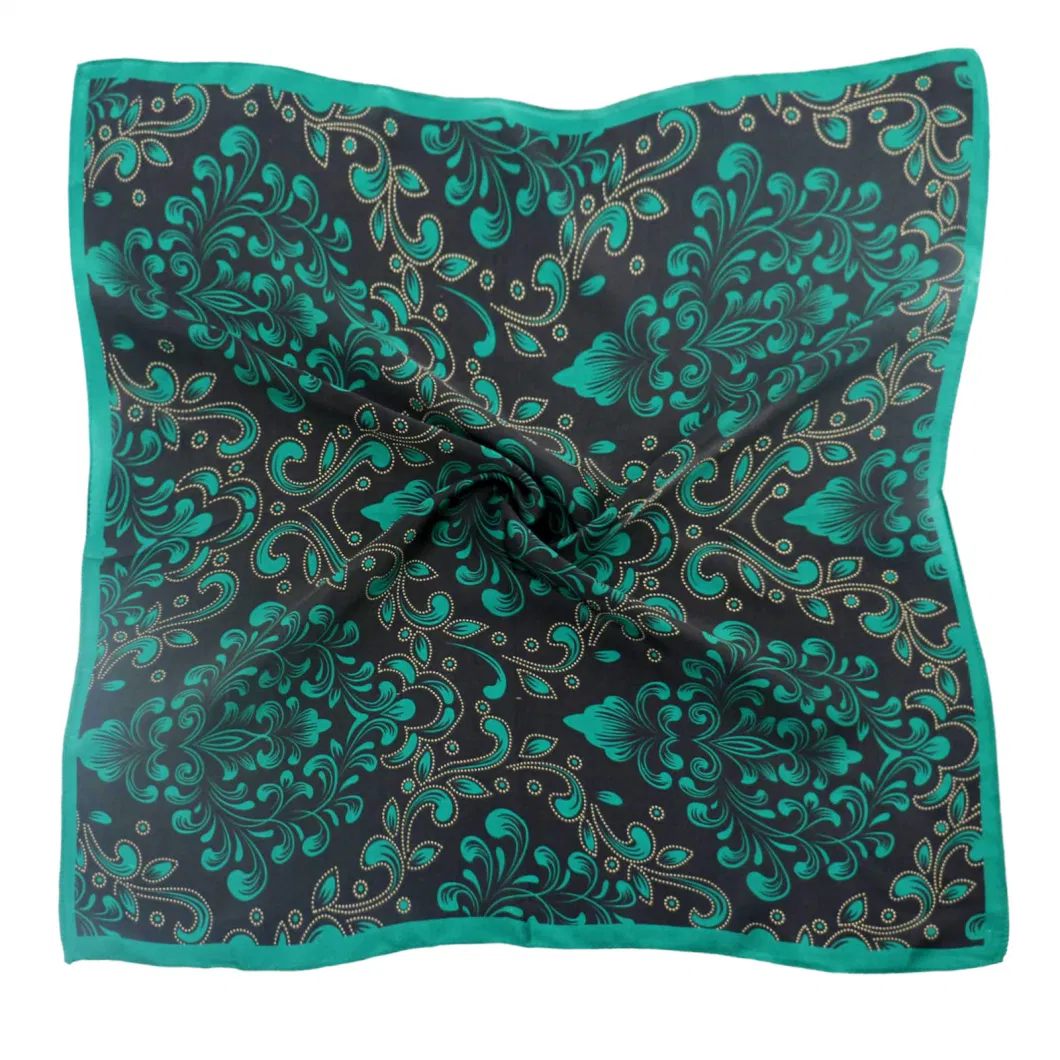 Green Paisley Print Square Silk Neckerchief Ethic Bandanas