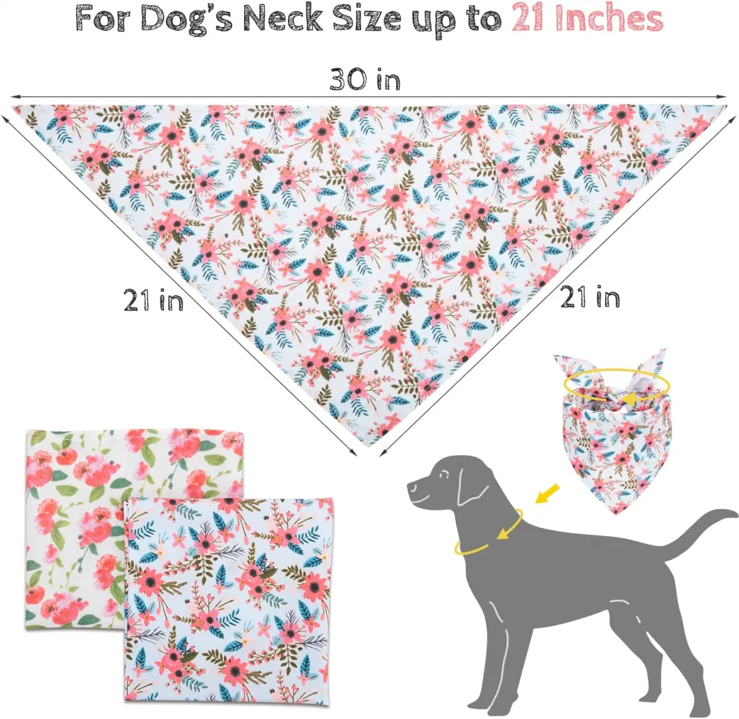 Dog Bandanas - Large Dog Bandanas for Boy and Girl Dogs Holiday Floral Flower Dog Bandanas Dog Scarf for Puppy Small Medium Large Dogs