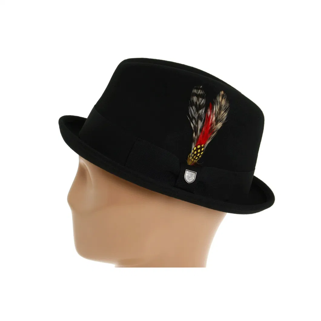 Wholesale Custom Classical Flipped Brim Felt Fedora Oktoberfest Stagy Leather Sweatband Hat