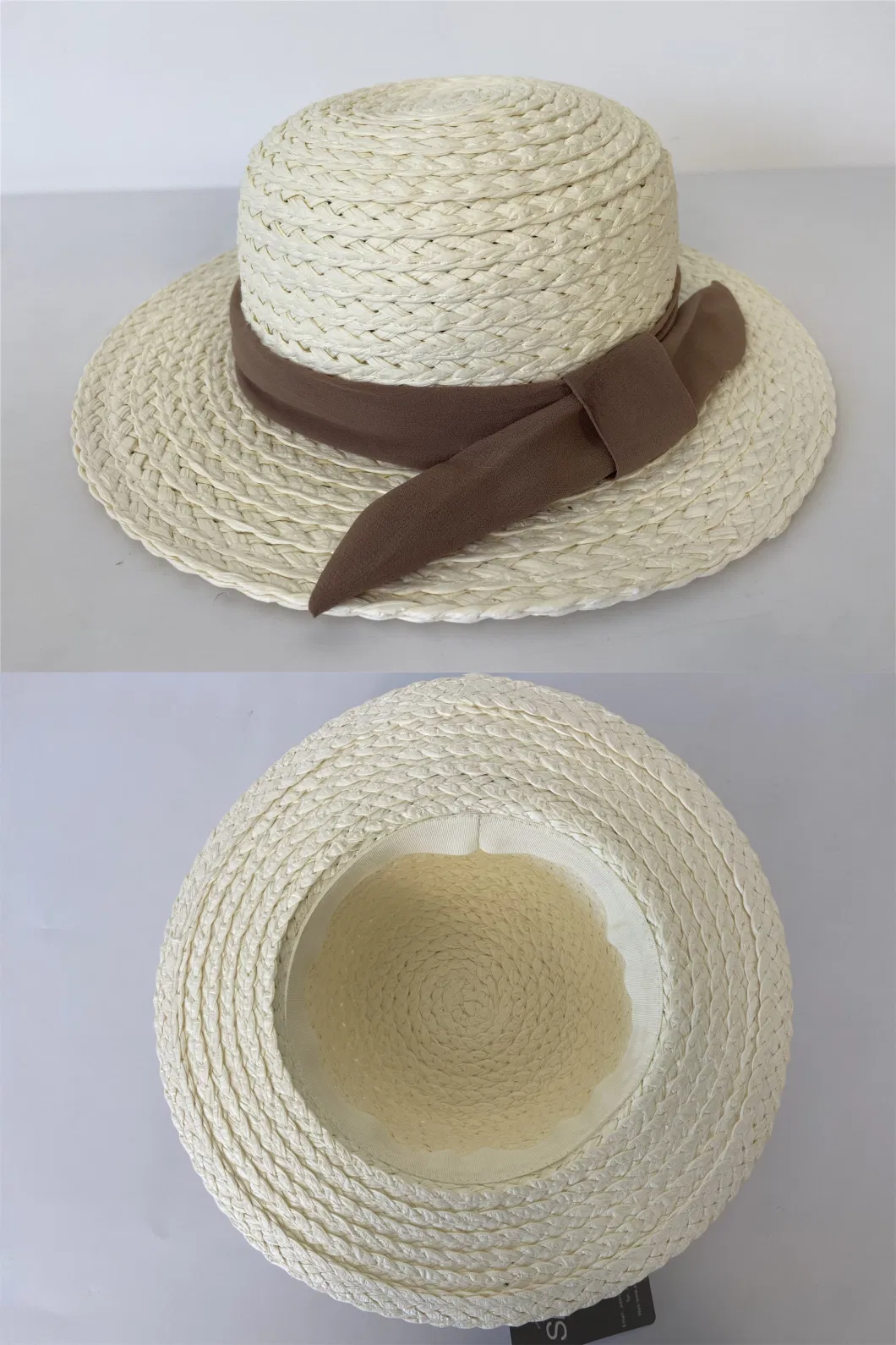 Kids Mom Chirdren Bucket Visor Chiffon Trim Girl&prime;s Paper Straw Sun Hats