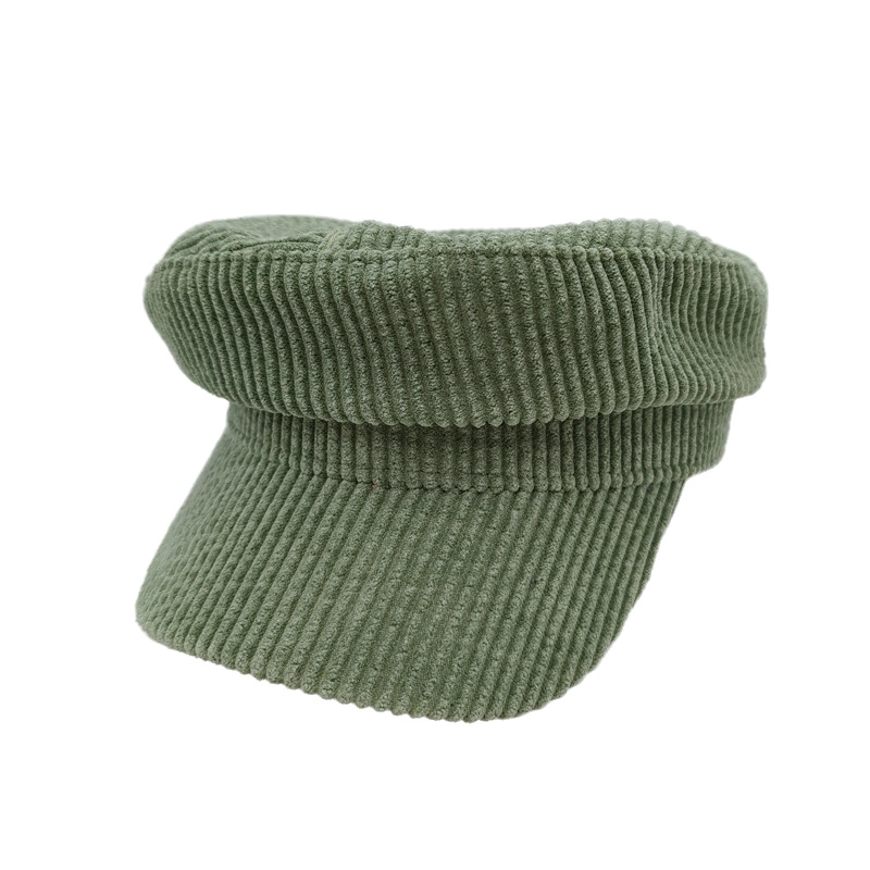 Fashion Corduroy Green Newsboy Cap Hat Flat Top Womens