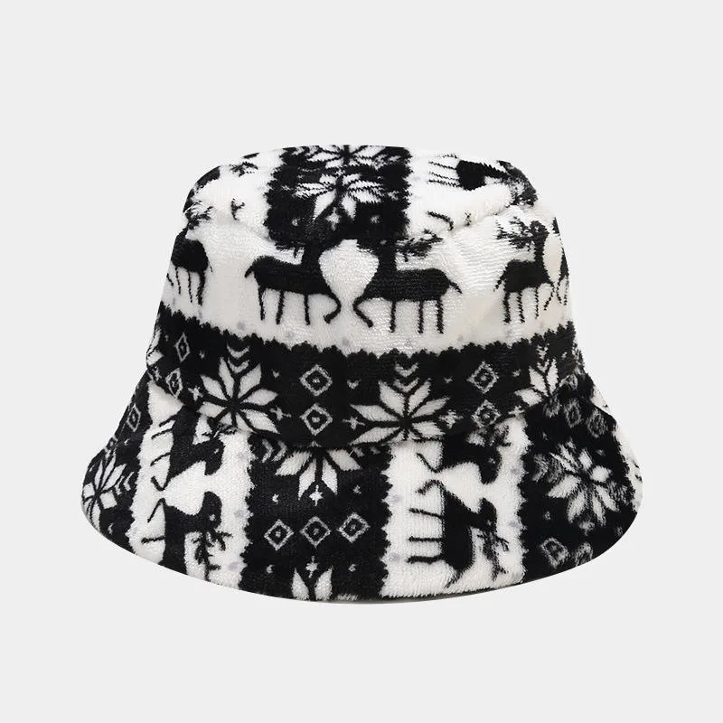 Bulk Customized Adult Christmas Deer Trees Printing Towel Terry Cloth Bucket Hat