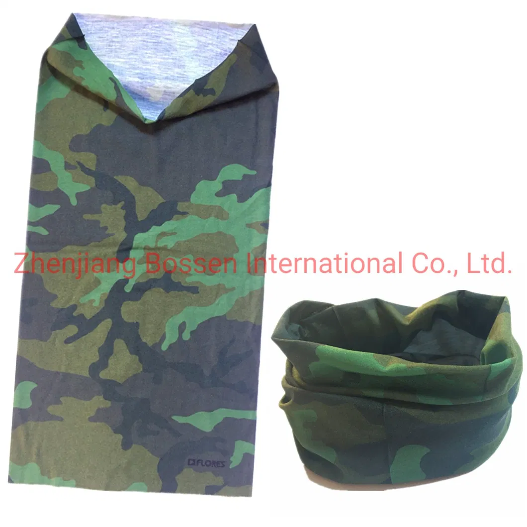 OEM Customized Logo Printed Microfiber Polyester Green Camo Neck Tube Bandana